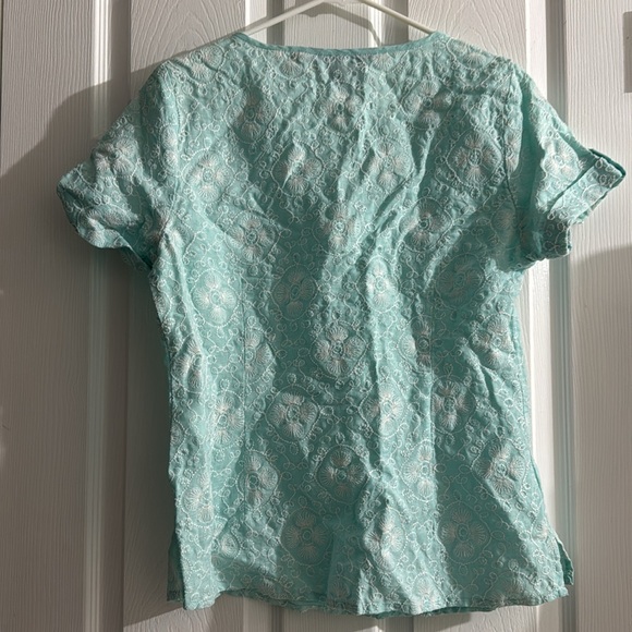 Vineyard Vines by Shep & Ian Linen Top sky blue Medium white thread pattern cute - Picture 8 of 10